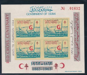 Dubai M 23D-26D, Anti -TB Overprints, Serrated Souvenir Sheets, NH, 1/2 Cat.