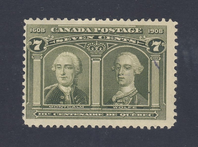 Canada 1908 Quebec Stamp; #100-7c MH Imprint on Back 2x PP Guide Value = $80.00