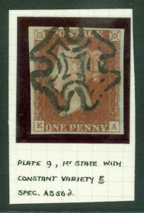 SG 7 1d red-brown plate 9 lettered EA (constant variety E). Very fine used