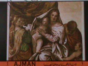 AJMAN-1972 WORLD FAMOUS CHRISTMAS PAINTING-VIRGINS & THE CHILD--CTO S/S VF