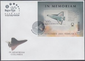 HUNGARY SC # 3837 FDC of the COLUMBIA SHUTTLE DISASTER S/S