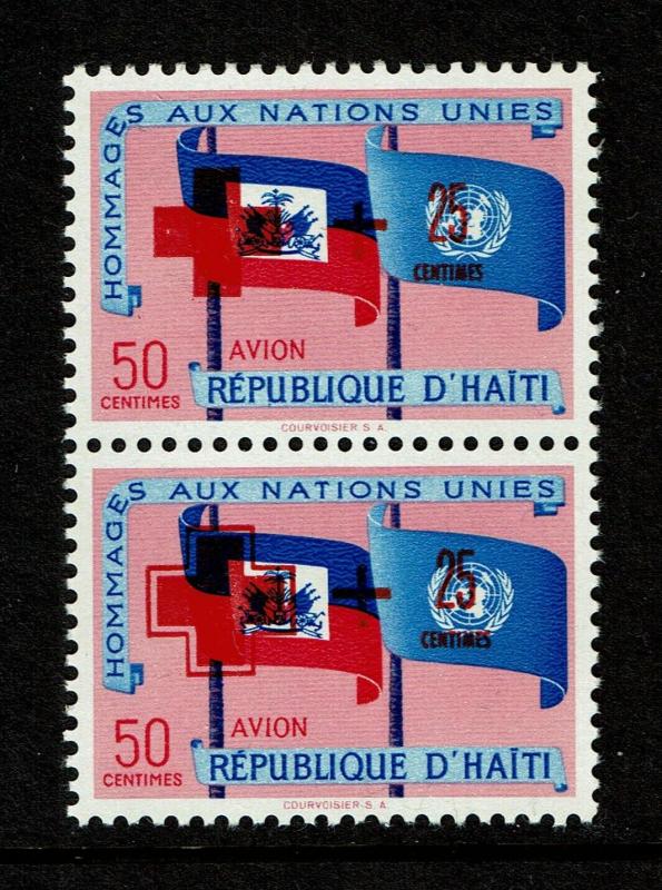 Haiti SC# CB10 Pair MNH / 1 Missing Frame Around Cross Ovpt - S7673