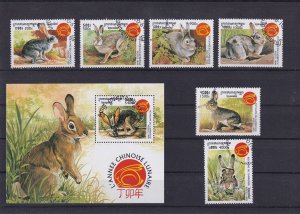 SA19d Cambodia 1999 Rabbits, used minisheet + stamps