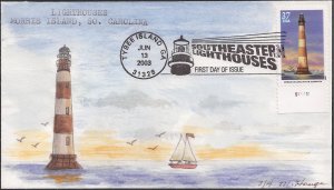 Marvel Houge Hand Painted FDC for the 2003 Morris Island Lighthouse Stamp