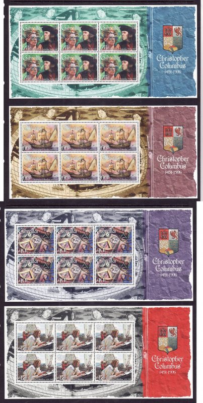 Gibraltar-Sc#1056-9-four unused NH sheets-Ships-Christopher Columbus-Explorer-20