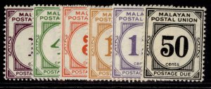 MALAYSIA - Malayan Postal Union GVI SG D1-D6, 1936-38 set, LH MINT. Cat £170.