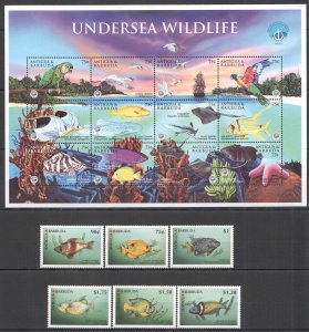 O0024 Antigua & Barbuda Fauna Fish & Marine Life Undersea Wildlife 1Sh+1Set Mnh