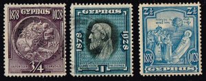 Cyprus 1928, Sc.#114-5, 117 used  Pictorial Stamps 50 Years British Rule