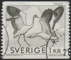 Sweden #751 1968 1k Grey Common Cranes Dancing USED-F-VF-NH.