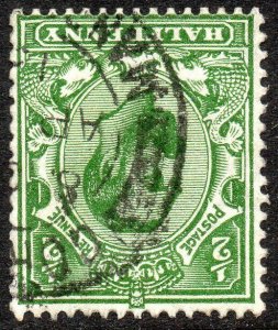 1912 Sg 335Wi N3/1 ½d green (T1, R Cypher, Die B) Inverted Watermark