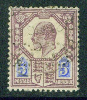 Great Britain Scott 134 KEVII 1902 Perfin stamp CV $22.