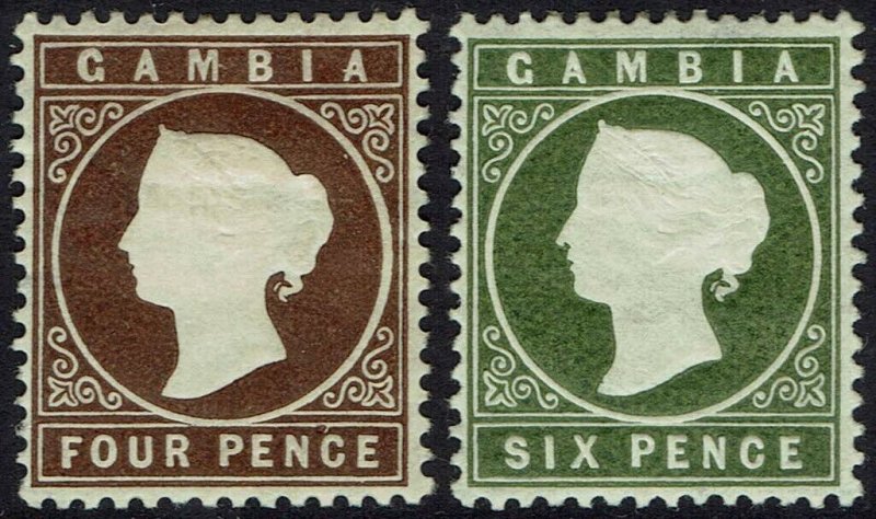 GAMBIA 1886 - 93 QV CAMEO 4D AND 6D WMK CROWN CA