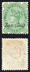 Zanzibar SG8n 2/6 yellow-green with Diaresis over last a Mint no Gum Cat 2500