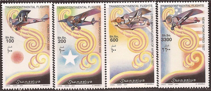 Somalia 2001 Transcontinental Flights - 4 Stamp Set - 27A-006