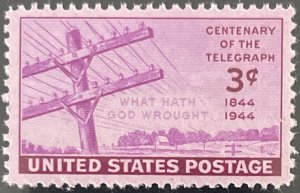 Scott #924 1944 3¢ Centenary of the Telegraph MNH OG VF