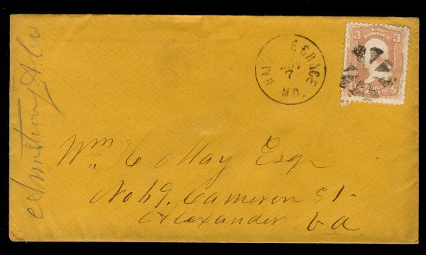 US #65 ON COVER, VFXF stamp, fancy cancel, old classic cover to Alexandra, VA...