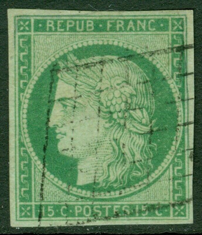 EDW1949SELL : FRANCE 1849 Scott #2 Beautiful VF, Used 4 margin stamp Cat $900.00