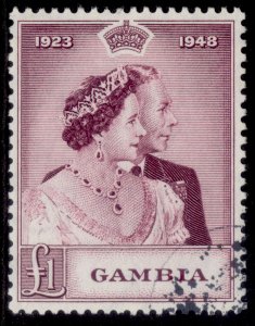 GAMBIA GVI SG165, £1 mauve, FINE USED. Cat £27.