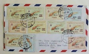 TIMOR ESTACAO OCT 1960, TO USA 12 STAMPS WITH JITTER DOUBLE $ 10,SCARCE