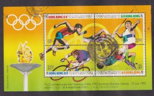 Hong Kong # 628, Barcelona Summer Olympics, Souvenir Sheet, Used, 1/2 Cat.