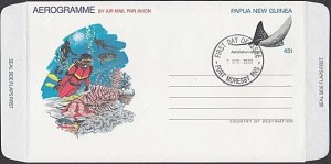 PAPUA NEW GUINEA 1993 45t Marine life / diving aerogramme FD cancel.........Q581