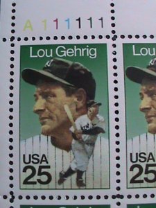 ​UNITED STATES-1989--SC#2417-LOU GEHRIG-AMERICAN SPORT-MNH IMPRINT PLATE BLOCK