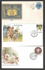 1979-82-87 Scouts Australia Jamboree PSE lot 3 different FDC