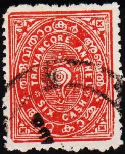 India(Travancore). 1888 6cash S.G.10 Fine Used