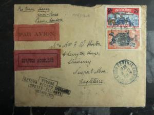 1929 Hanoi Vietnam First Flight Cover to Paris France Bellonte Costes 500 flown