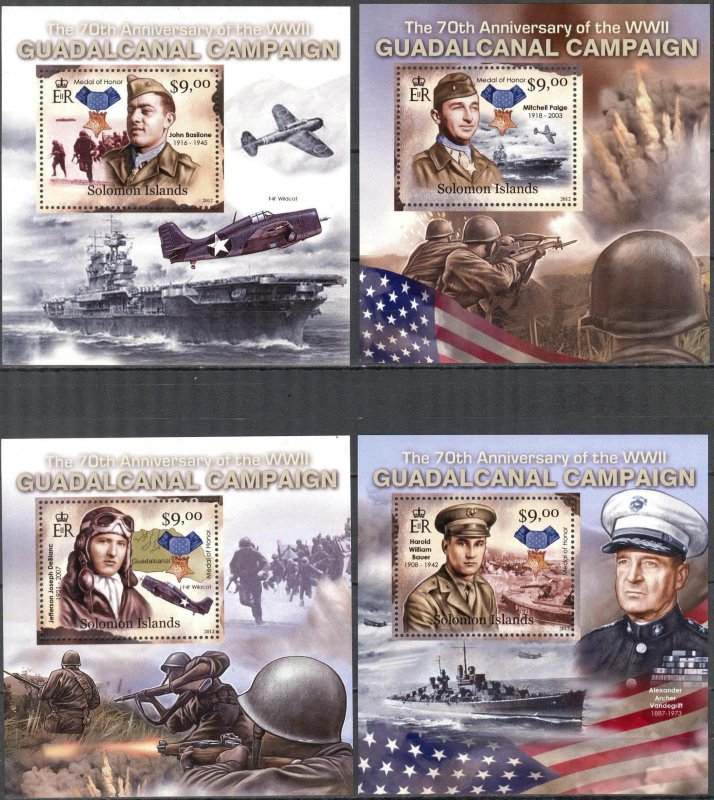 Solomon Islands 2012 Military WWII Guadalcanal Campaign Ships 4 S/S MNH