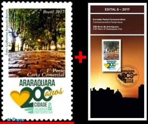 3357 BRAZIL 2017 - 200 YEARS OF ARARAQUARA CITY, TREES, C-3704, MNH + BROCHURE