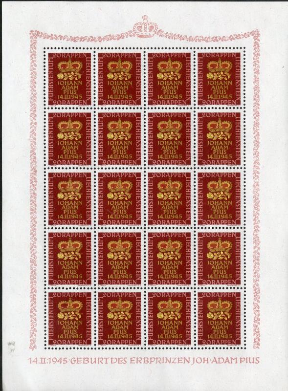 LIECHTENSTEIN 212-4  MNH SHEETS OF 20 MNH  SCV $85.00 BIN $40.00