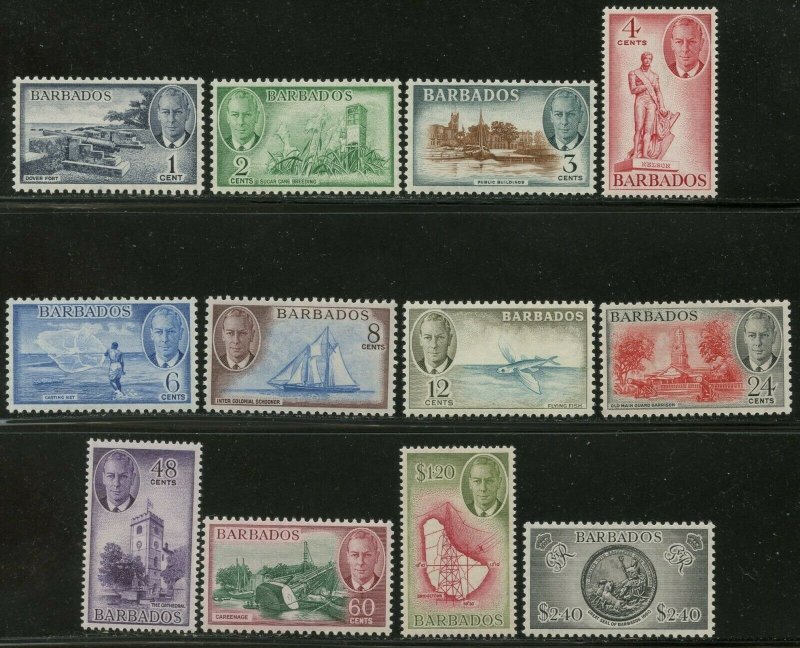 BARBADOS Sc#216-227 1950 KGVI ¢-$ Pictorials Complete Set OG Mint LH