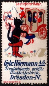 Vintage Germany Poster Stamp Puss In Boots. Gebr. Hörmann A.G. Waffle Factory