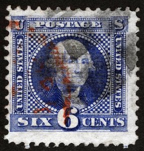 US Sc 115 Ultramarine 6¢ Black Segemented Cork and Red H/S Cancel