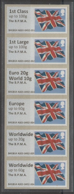 Great Britain Post & Go FS39-44b type III 2014 QE2 MNH The B.P.M.A.