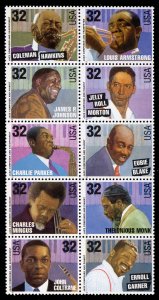 US #2983 - 92, 32c Jazz Musicians, VF mint never hinged, Fresh!   RARE MODERN...