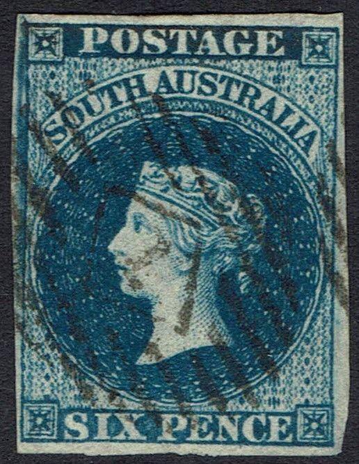 SOUTH AUSTRALIA 1855 QV 6D IMPERF LONDON PRINTING USED 