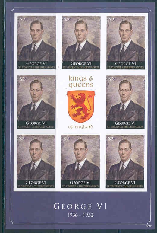 ST. VIN GRENADINES  KINGS & QUEENS OF ENGLAND GEORGE  VI  IMPERF SHEET NH