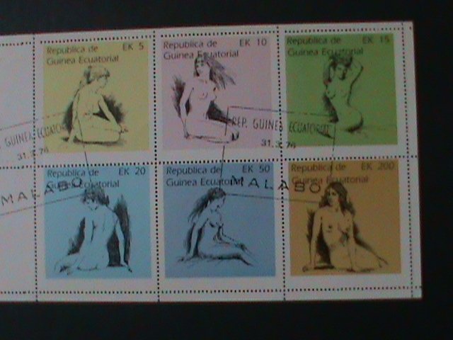 ​EQUARTORIAL GUINEA-1976-FAMOUS NUDE ARTS PAINTINGS-CTO IMPERF S/S VERY FINE