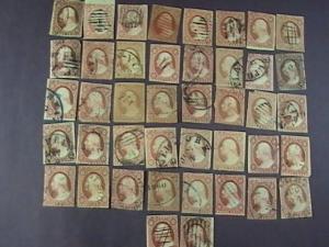 U.S.# 10-11 X 42 pieces-USED-MANY SHADES & CANCELS--WASHINGTON--1851-55