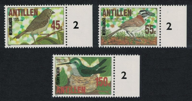 Neth. Antilles Grassquit Sparrow Emerald Birds 3v Numbered Margins 1984 MNH