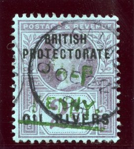 Niger Coast 1893 QV ½d on 2½d purple/blue (Green Surcharge) VFU. SG 33. Sc 19.