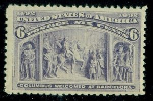 US #235, 6¢ Columbian, og, NH, VF, Scott $140.00