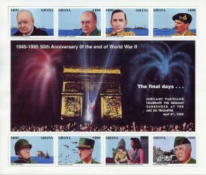 Ghana Stamps 1995 MNH WWII WW2 VE Day End Word War II Churchill Patton 8v M/S