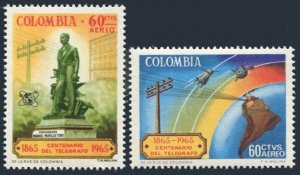 Colombia C469-C470 two sets, MNH. Telegraph in Colombia, 100, 1965. Satellites.