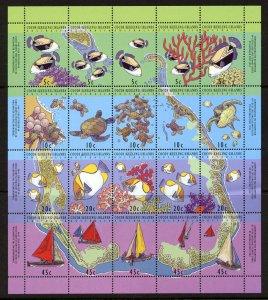 Cocos Islands 292f MNH Marine Life, Boats, Map, Fish, Turtle