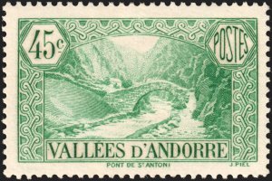 Andorra (French) #36  MOG - 45c blu-grn Vallees d'Andorre (1939)