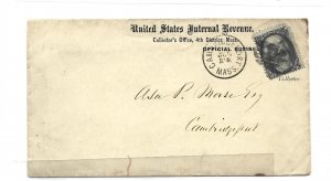 United States Scott 73 on US Internal Revenue official cover to Asa P Morse