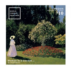 BEQUIA 2014 - WORLD FAMOUS PAINTINGS: WOMAN IN A GARDEN STAMP SOUVENIR SHEET MNH